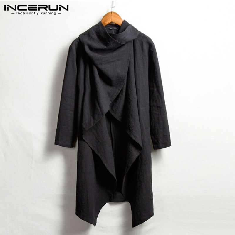 Kinesisk vintage mænd trenchcoat bomuld langærmet tørklæde krave hip-hop jakke frakker mænd kappe overtøj punk stil streetwear: Sort / 5xl