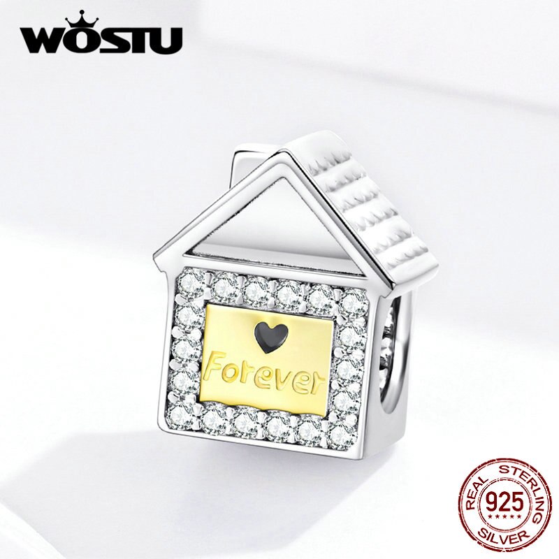 WOSTU Echt 925 Sterling Silber Familie Hause Perlen Haus Reize Anhänger passen Original Armbinde & Armreifen Schmuck, Der CQC1330