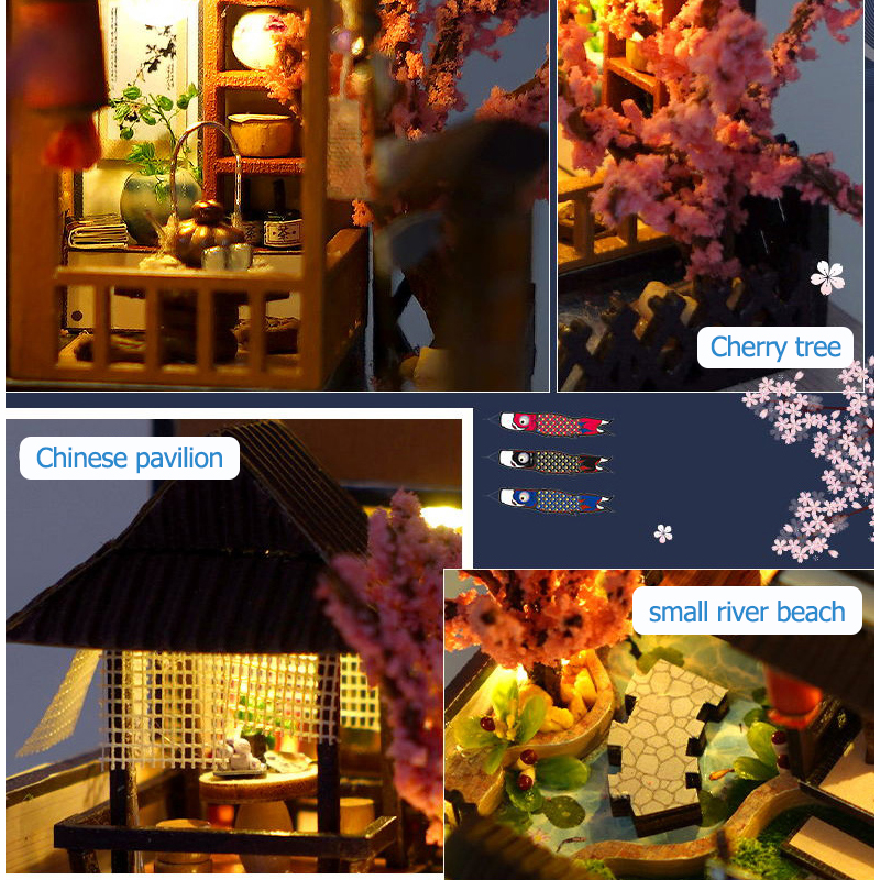 Cutebee DIY Puppenhaus Bausatz Japanischer Garten RV Holz Miniatur Puppenhaus Spielzeug für freundlicher Mädchen Erwachsene Mädchen