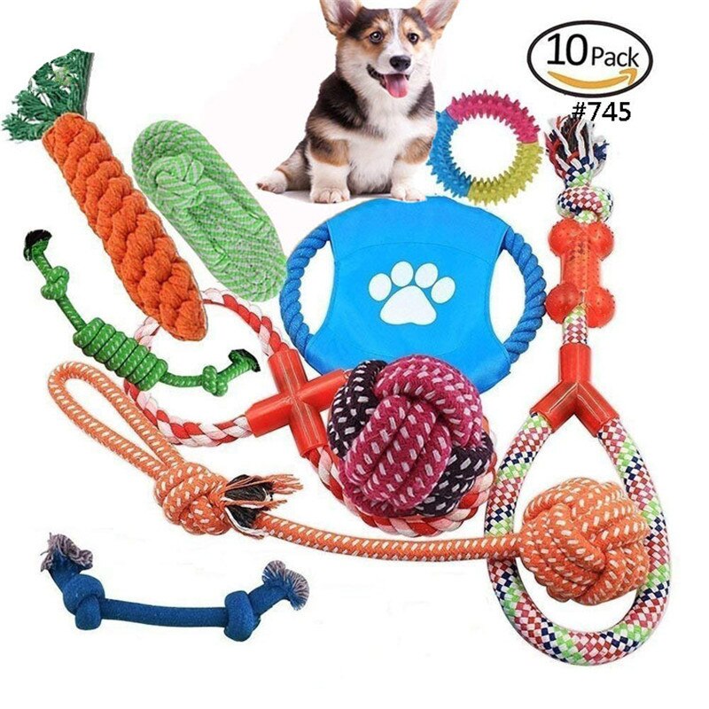 Newest Puppy Pet Dog Toys Set Pet Dog Chew Toys Rope Durable Cotton Clean Teeth for Small to Medium Dogs Randomly Colors 4-10pcs