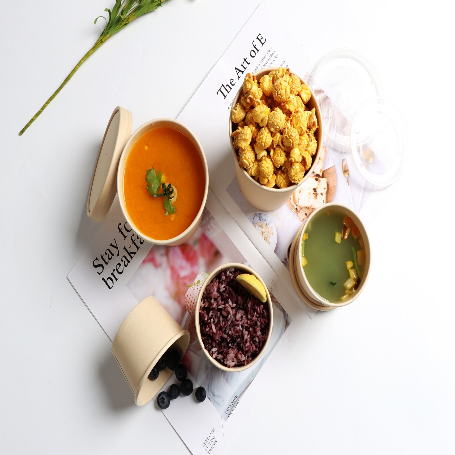 10Set Disposable Bamboo Take Away Soup Bowl With Lid