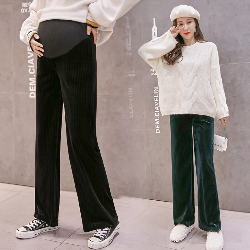 727# Autumn Corduroy Maternity Full Long Pants High Waist Belly Straight Pants Clothes for Pregnant Women Pregnancy Trousers