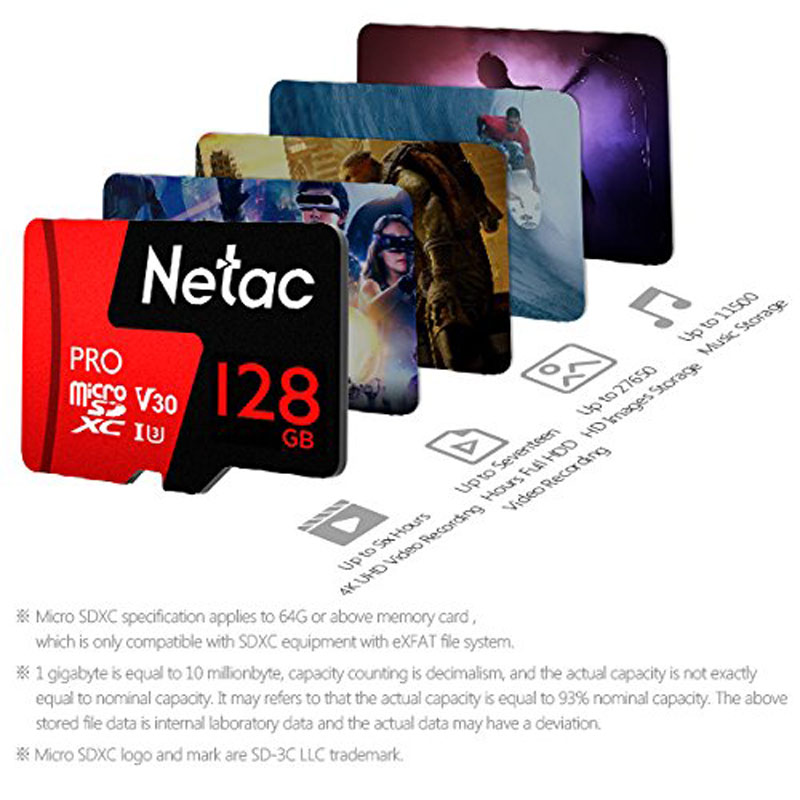 Netac-tarjeta de memoria Microsd Clase 10, 128 gb, P500 Pro, V30, U3, UHS-I, gb, nueva llamativa, 128 gb, para teléfono móvil,