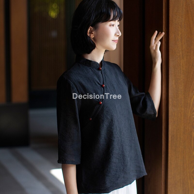 blusa de estilo chino suave qipao tops camisa china mujer hanfu camisa blusa cheongsam gasa blusa oriental qipao: color2 / XL
