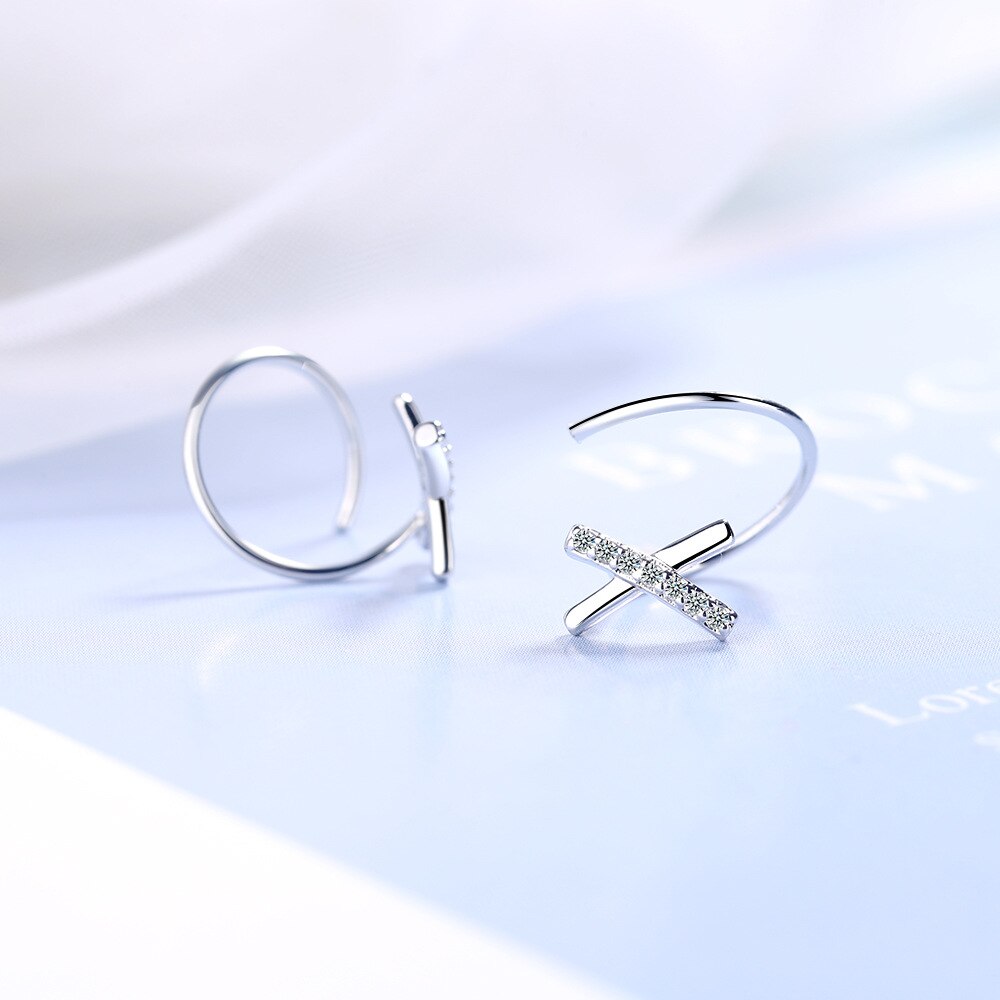 Eenvoudige Cross X Zirconia 925 Sterling Zilveren Clip Op Oorbellen Voor Vrouwen Wave Oor Mode Geen Piercing Sieraden