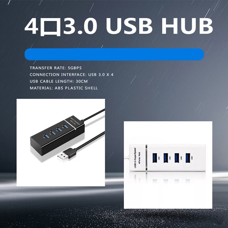 4-Port USB3.0 Hub With LED Light Bar PC/Laptop Docking Station Multi-interface Splitter USB Converter