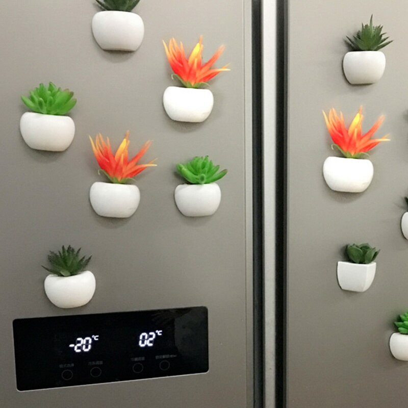 Etiqueta engomada del refrigerador ramo de flores suculentas planta de nevera imán magnético maceta planta para la decoración de la pared del hogar