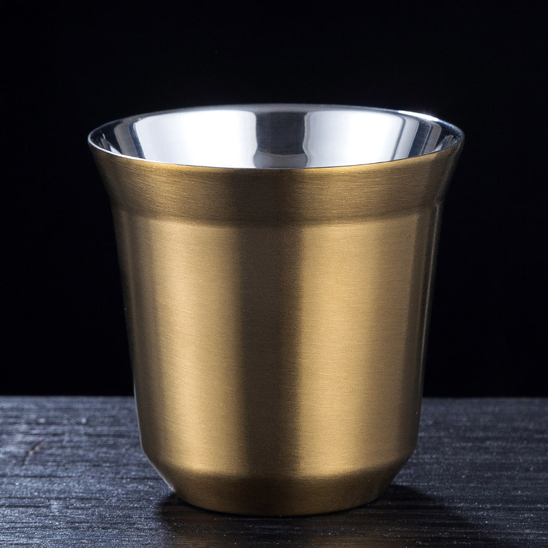 304 Double-layer Coffee Cup Mug Stainless Steel Wine Beer Cups Insulation Anti-scalding Drinking Table Coffee Tea Cup 80ML: Gold