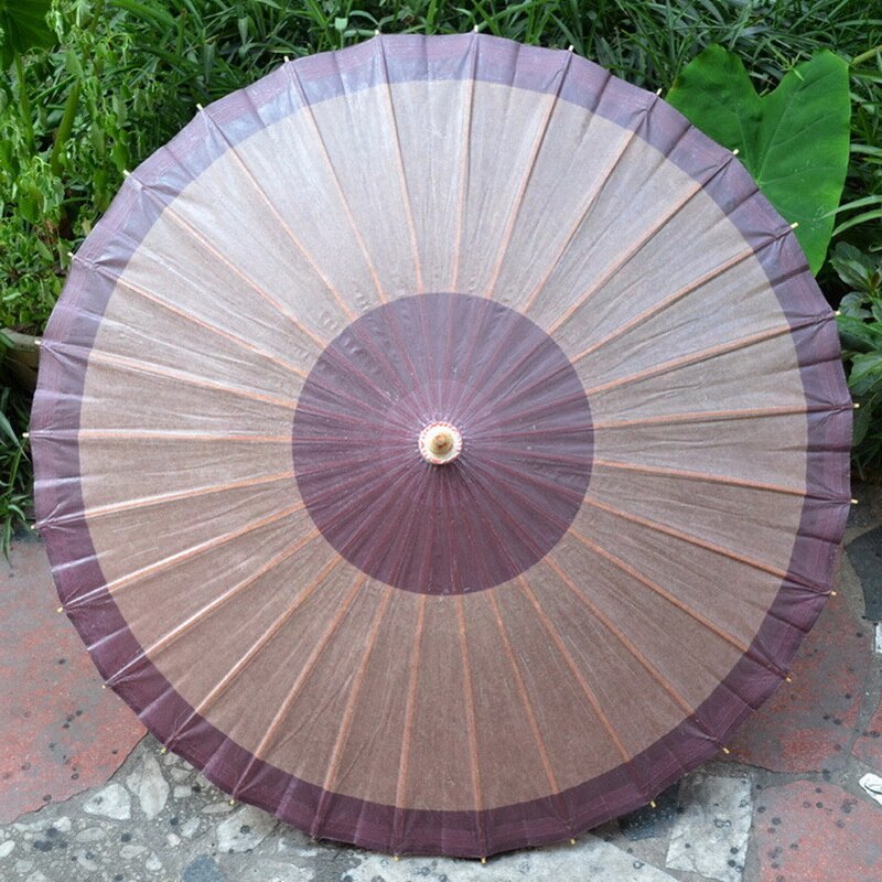 Paraguas artesanal chino de Color profundo de madera para mujer, sombrilla con manija larga, estilo Retro para adultos, paraguas de papel al óleo, decoración para exposiciones artísticas