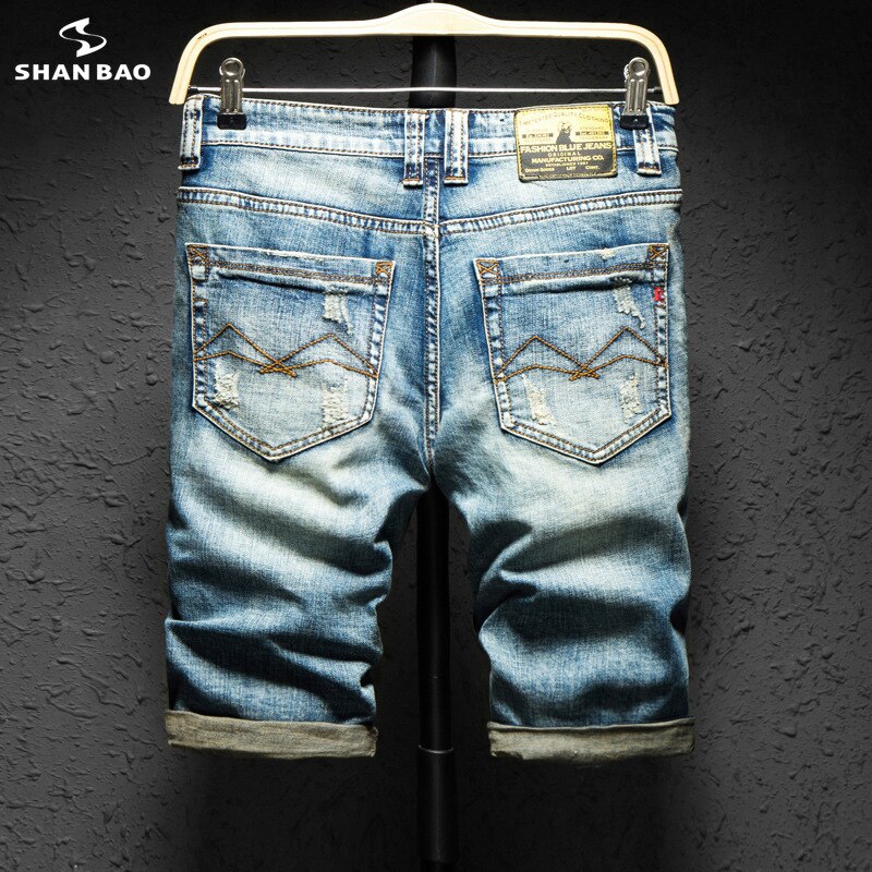 Heren rechte, slanke denim shorts zomer hoge katoenen stretch retro stijl gat kleding jeans shorts