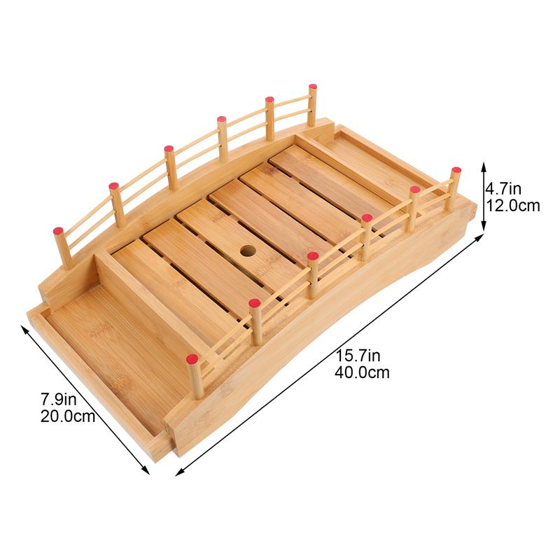 1pc Bamboo Sushi Tray Sushi Plate Sushi Container Practical Sushi Board Bamboo Sushi Sashimi Plate Arch Bridge (Yellow): 40.00X20.00X12.00cm