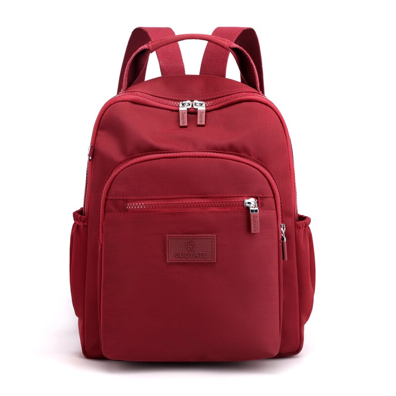Mochila moderna de nailon para mujer, bolso de hombro para chica, mochila escolar: Rojo