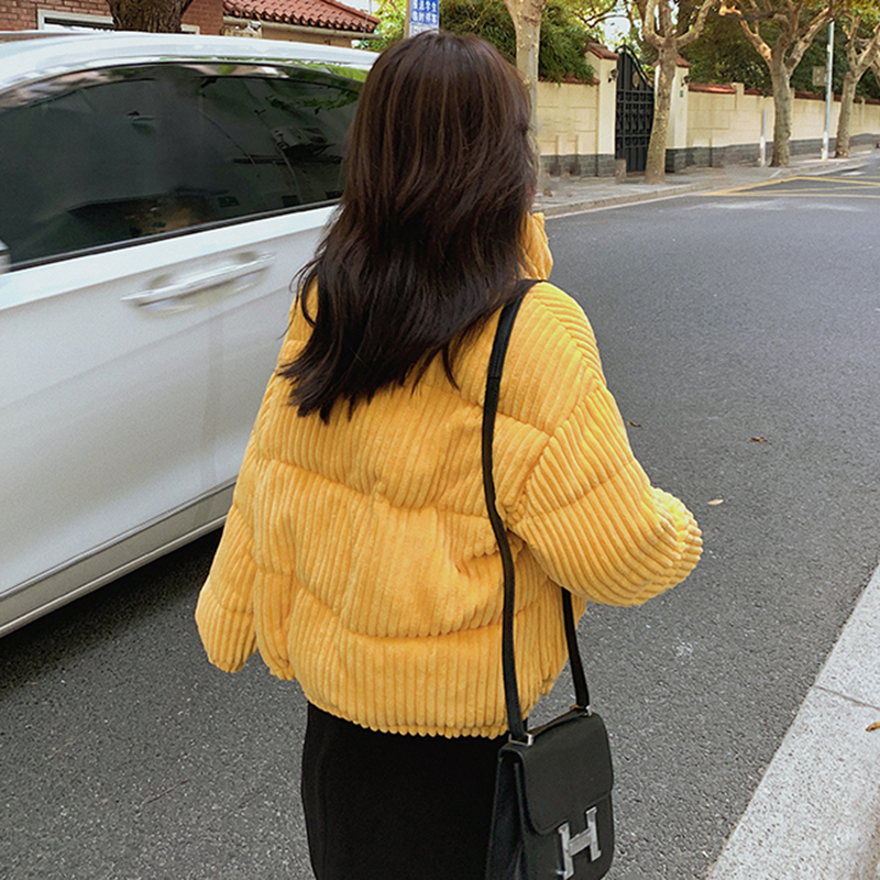 Lucyever-Chaqueta lisa de estilo coreano para mujer, Parkas de cuello alto en blanco y negro, abrigos cortos acolchados de algodón cálido para invierno,