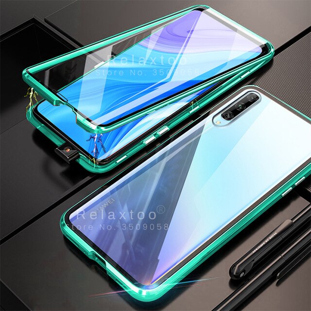 Magnetic Case For Huawei Y9s Case Clear Double-Sided Tempered Glass Hard Bumper Back Cover For Huawei Y9s Y 9s Shockproof Coque: Green