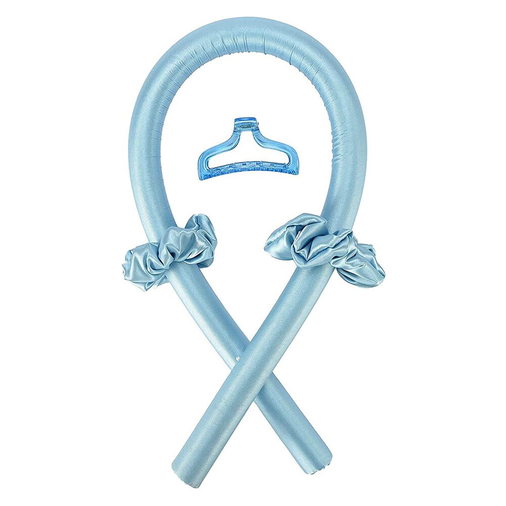 Barra rizadora sin calor para cabello, rulos de cinta para cabello, barra de rizado suave para dormir, moldeadores de ondas, plancha para rizar el cabello DIY: Azul