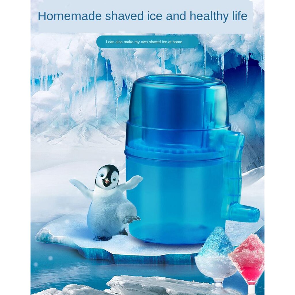 Portable Hand-Cranking Ice Breaker Mini Household Shaved Ice Maker Small Ice Crusher Snow Cone Maker Machine Blue