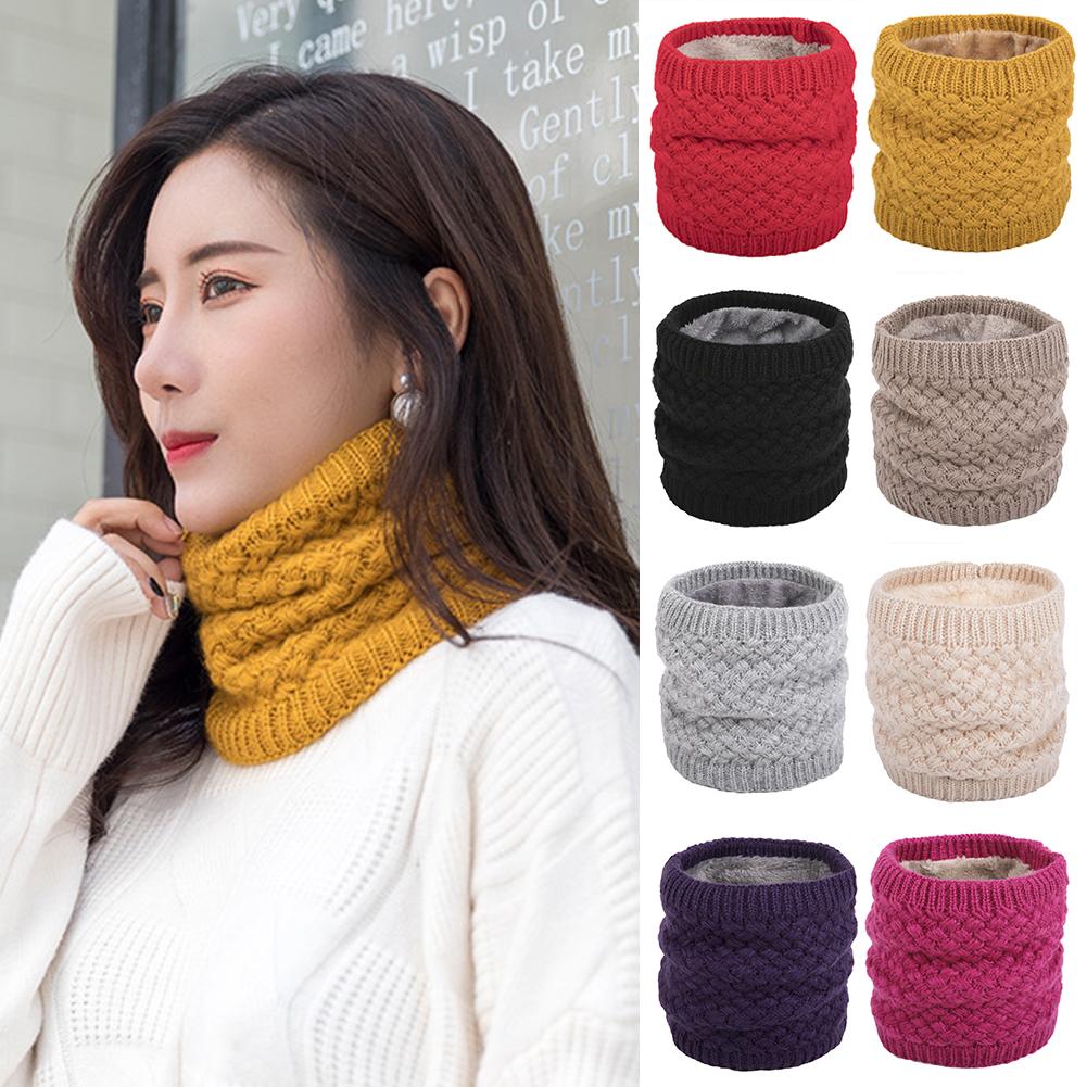 Winter Women Men Solid Color Thickened Fleece Knitted Neckerchief Warm Scarf Warmer Scarf Cotton Shawl Warm Necklaces Scarves