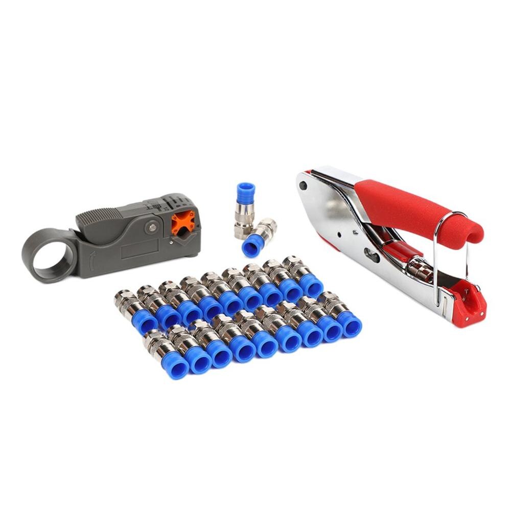 Coaxial Cable Cable Cable Clamp Wire Stripper Set Portable Beautiful Practical Pliers Crimping Tool Kit: blue 20 pcs