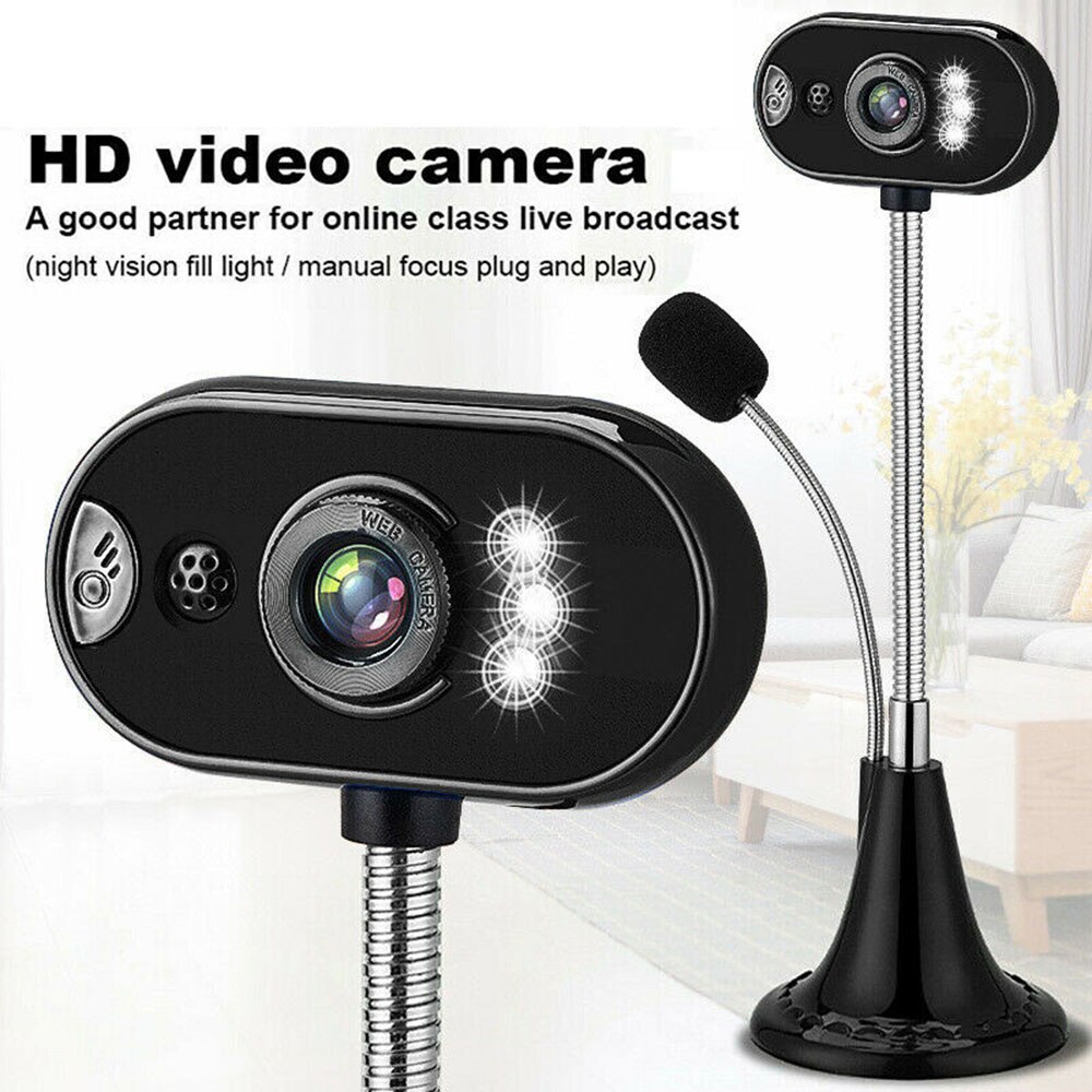 Hd 4- led webcam desktop computer pc video usb m/ mikrofon nattesyn kamera godt smukt udseende