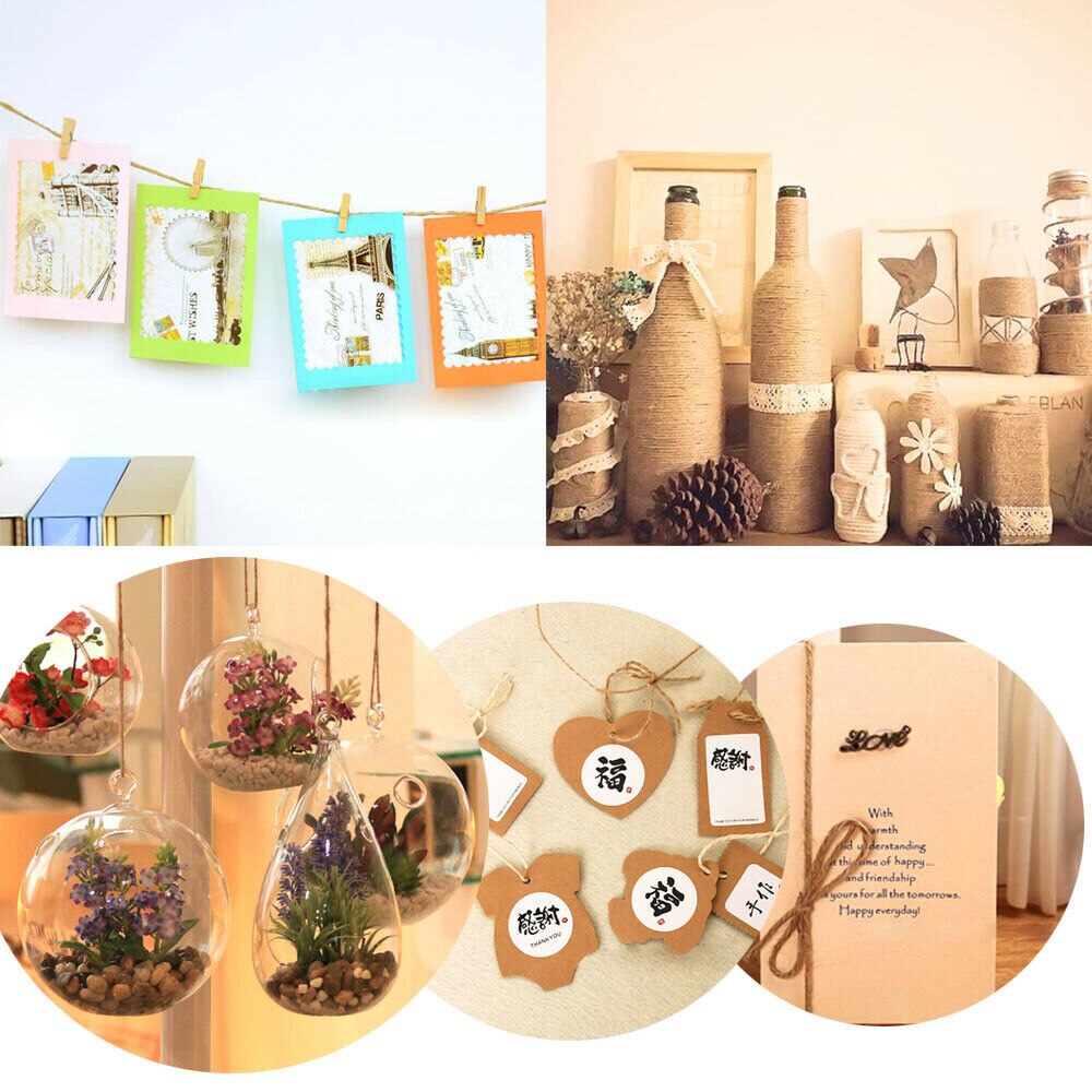 Cuerda de cáñamo marrón para envolver , hilo de yute de 50/80/100 metros, cuerda fina hecha a mano para decoración del hogar, accesorios para manualidades