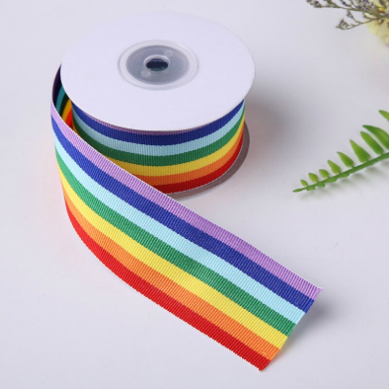 Zerzeemooy 10 Mm 100y/Veel Dubbele Gezicht Mooie Grosgrain Regenboog Streep Decoratieve Lint Tape Voor Festival Verjaardag 1" 5/8 "25 Mm