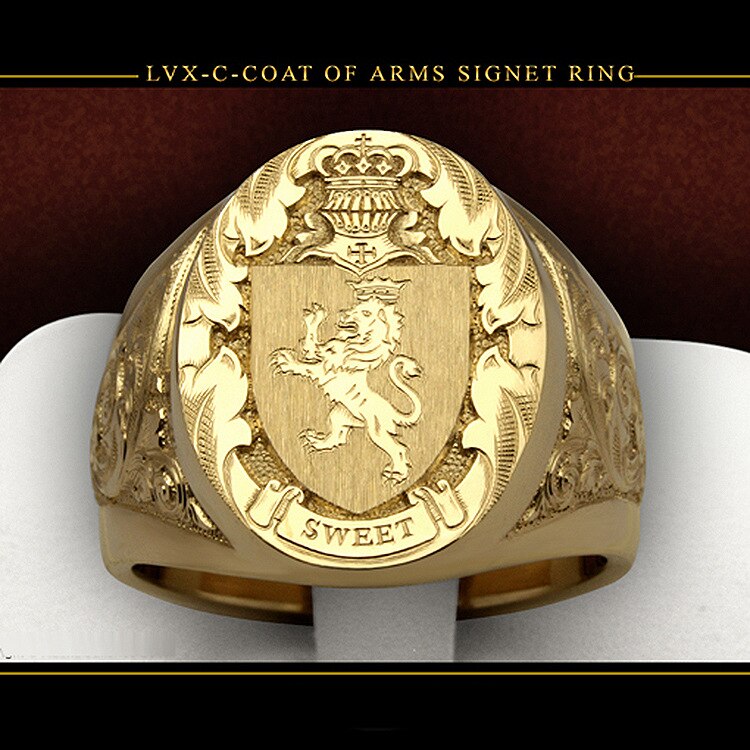 NPKDS Males Luxury 18K Yellow Gold Color Ring Crown Lion Sculpture Coin Finger Ring Punk Biker Rings for Men Rock Jewelry: 9 / F04001142