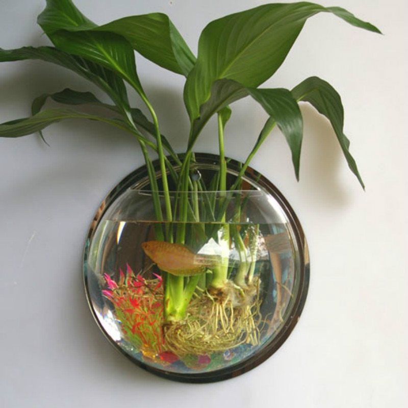 Wall Mounted Aquarium Mini Fish Tank Mural Water Cultured Flowerpot Office Eco Ornamental Aquarium Diameter Accessories