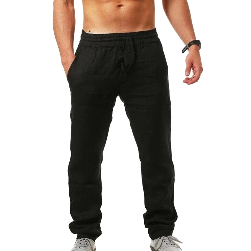 Mannen Losse Sport Broek Mode Effen Kleur Fitness Linnen Comfortabele Wilde Ademend Hip-Hop Mannen Jogging Broek