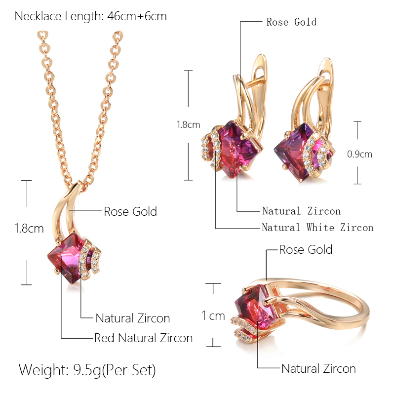 SYOUJYO-Conjuntos de joyería de circón Natural rojo granate Vintage, Color oro rosa 585, vestido de , collar, pendientes, anillo,