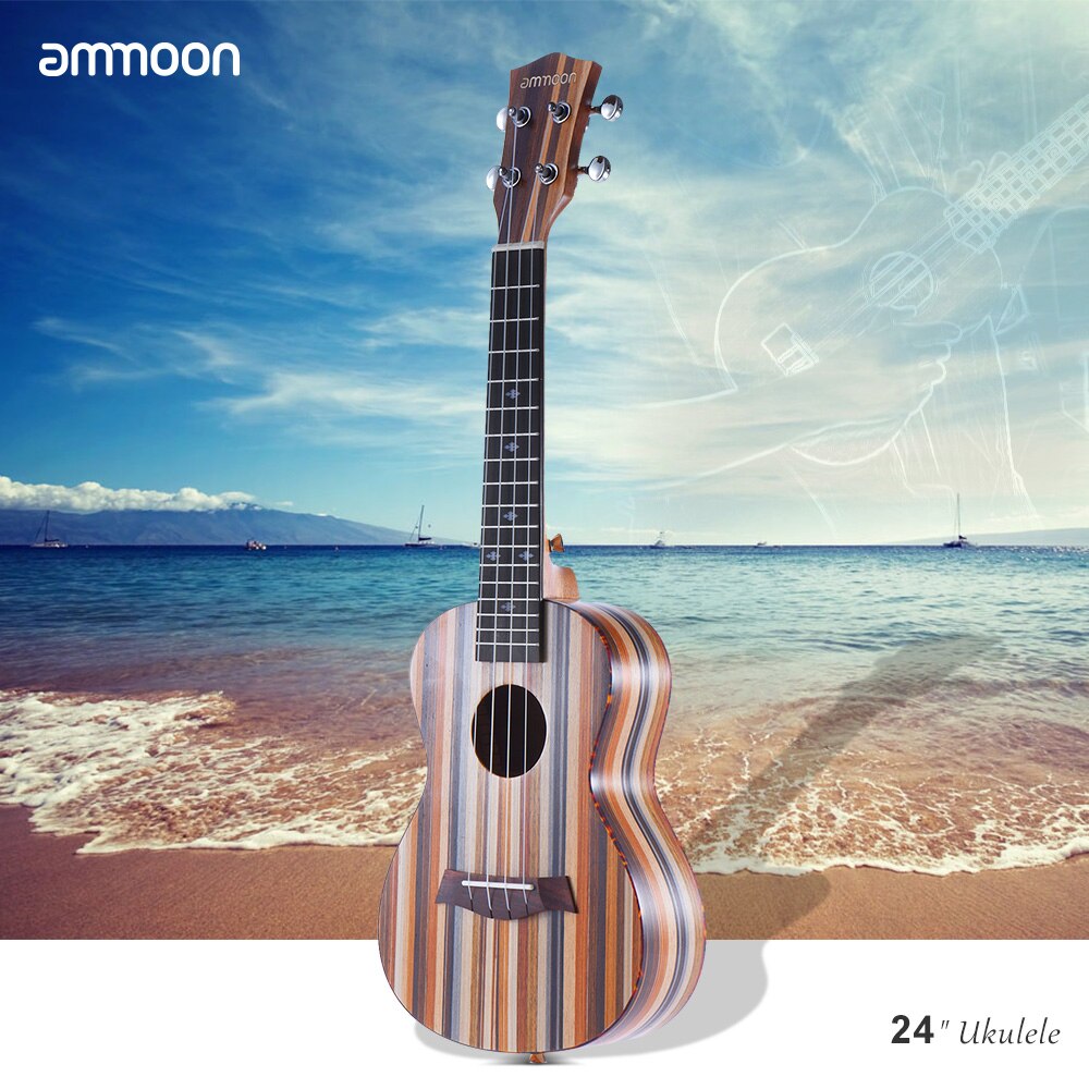 ammoon 24" Ukulele Acoustic Soprano Ukelele Uke18 Frets 4 Strings Okoume Neck Rosewood Fretboard String Instrument Musical