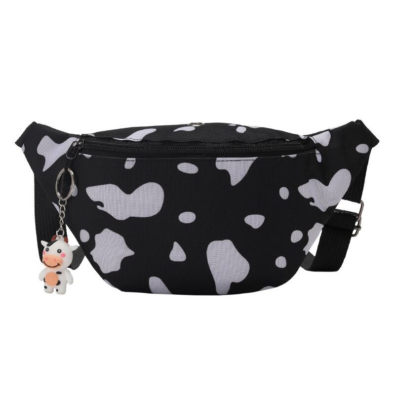 Trend Vrouwen Fanny Pack Heuptas Koe Patroon Crossbody Borst Zakken Oxford Doek Schouder Taille Belt Bag Mooie Student Taille pack: Black  Waist Bag