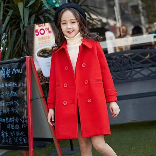 Red Color Clothes 6-13 Yrs Girls Autumn Winter Thicken Girl Coat Children Clothes Warm Girl Woollen Jackets Outwear: 8