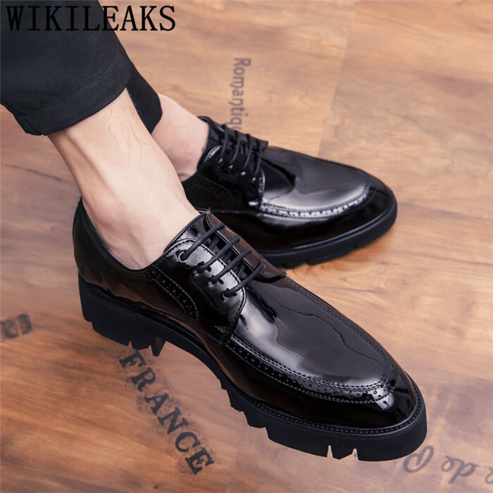 CALTO Scarpe Da Uomo Invisibili Con Alzata – Oxford In Pelle Verniciata – Aumento Altezza 7,1 Cm – Eleganti E Formali