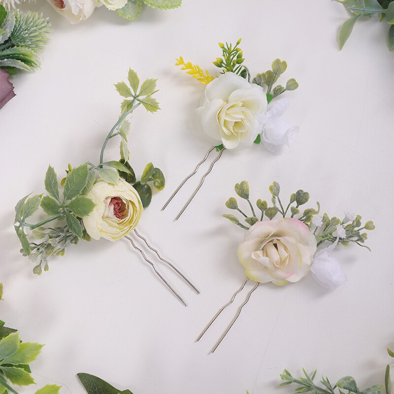 Romantische Licht gelb Hochzeit Haar Pins Blatt Braut haar clip Blume Haar Zubehör für braut dekoration: WHITE
