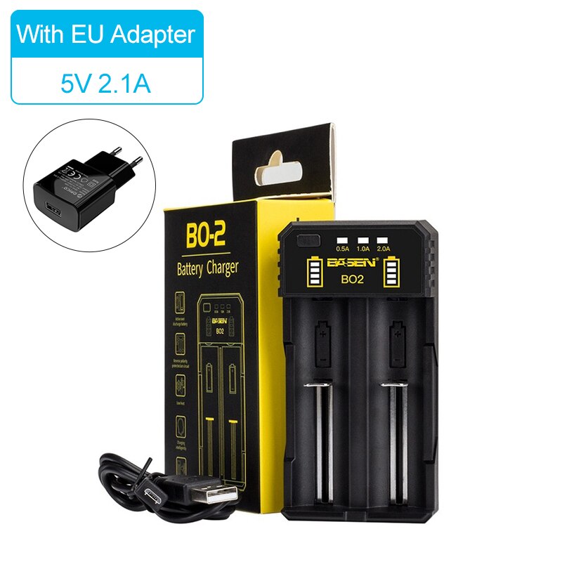 BASEN BD4 LCD Battery Charger for 18650 26650 21700 18350 AA AAA 3.7V/3.2V/1.2V NiMH Battery 18650 Smart Charger: BO2 With EU plug