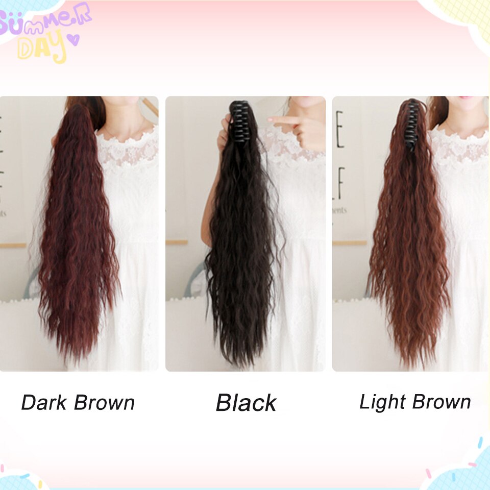 XIYUE Short Wavy Hair Ponytail Extensions Synthetic Claw Ponytails Light Brown/Dark Brown/Black Color Women's Hairpieces