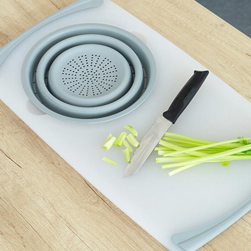 Fregadero alargado y grueso de cocina para cortar verduras, tabla de corte de cesta de drenaje, fregadero plegable multifuncional