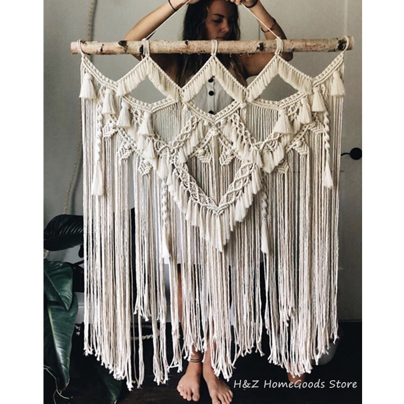 Tapiz grande de macramé para colgar en la pared, decoración atística de pared geométrica, fondo bohemio para dormitorio, tapiz tejido artesanal Chic: Style A 90X120cm