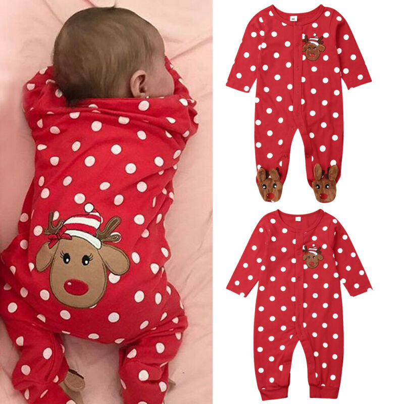 0-18M infant baby Xmas wrapped foot jumpsuit cotton comfortable long sleeve cartoon Christmas elk print Playsuit newborn clothes