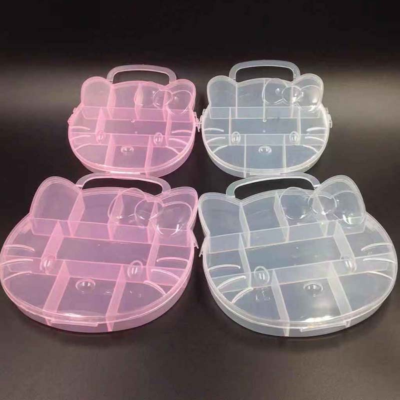 Two Size Cartoon Kitty Cat Clear Plastic Storage Box Jewelry Box Jewelry Organizer Holder Cabinets For Small objects