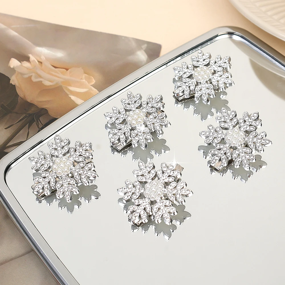 Pinces à cheveux flocon de neige en strass, épingle à cheveux en cristal pour femmes, Barrette de mariage, ornements de noël, accessoires pour cheveux, 1/5 pièces: BLEU CIEL