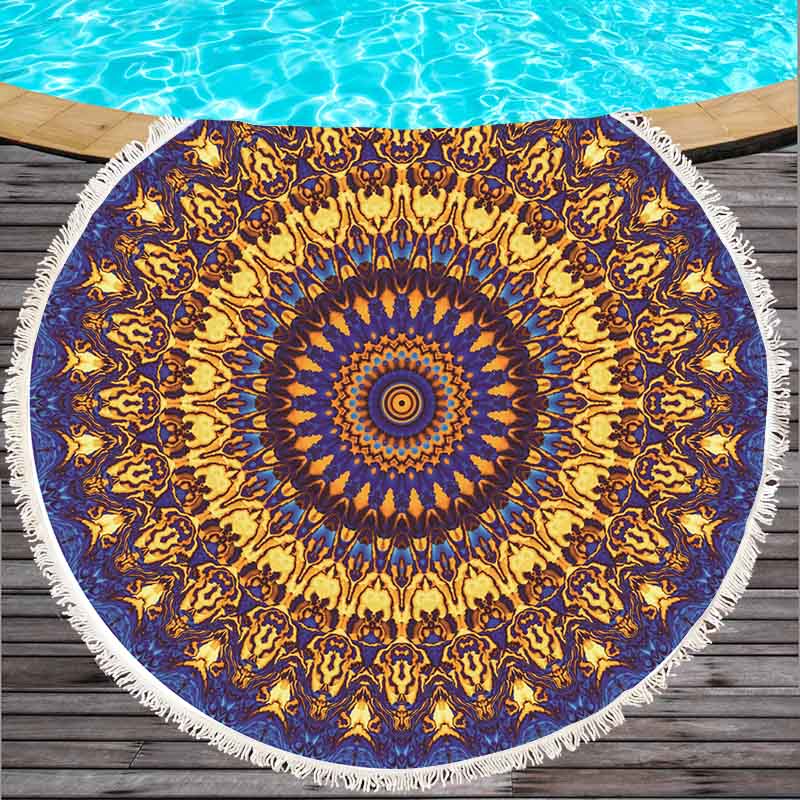 Serviette de plage ronde grande taille | Serviette de plage en coton géométrique imprimé, serviette de plage avec glands, Style bohème, cm été: Rose