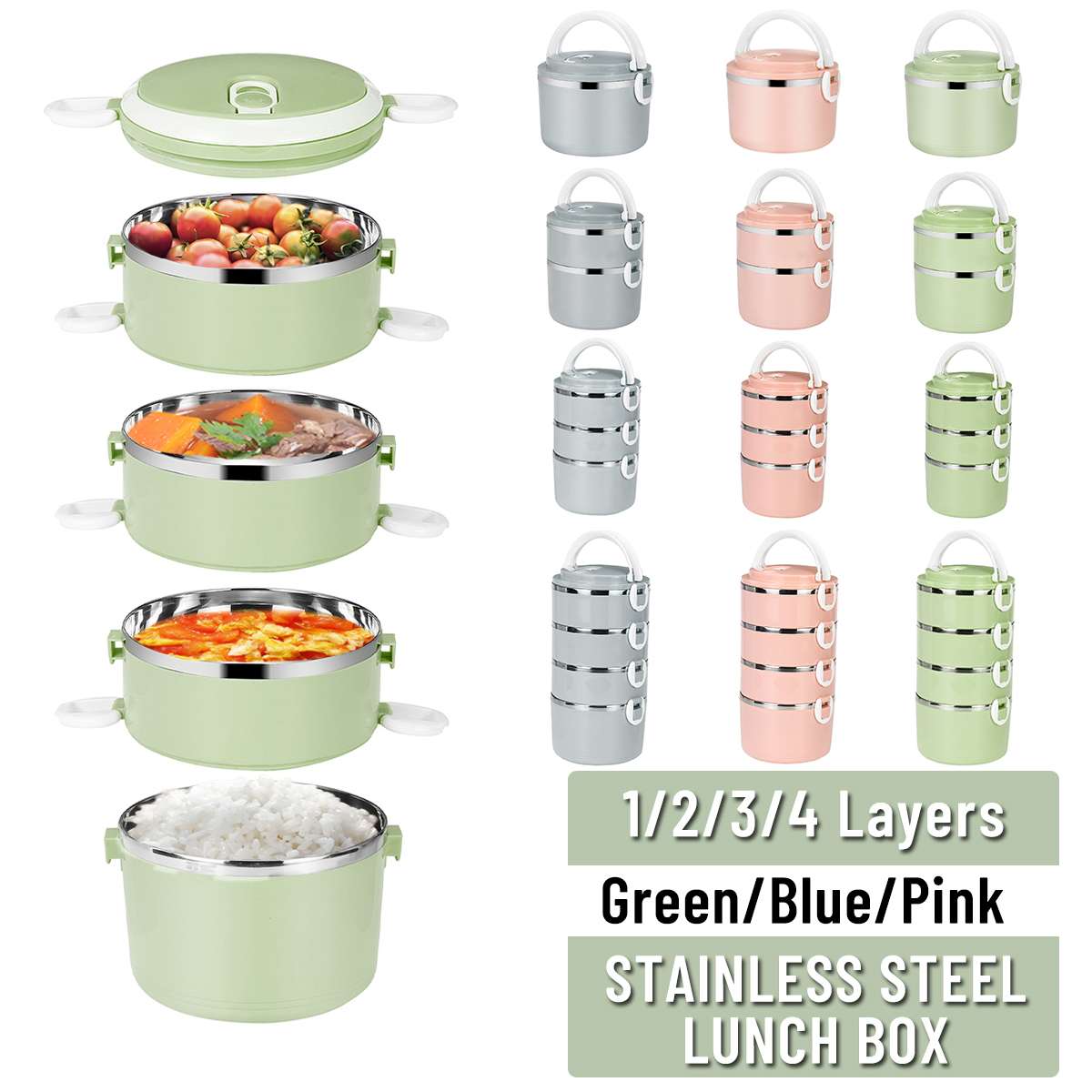 Bento lunchbox draagbaar roestvrij staal thermisch geïsoleerd maaltijd per voedselcontainer keuken lunchbox voor kinderen kinderen volwassenen