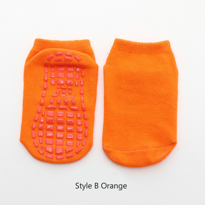 Kids Anti-Slip Sock Boy Girl Trampoline Sock Blue Black Cotton Short Socks Breathable Elasticity Sport Child Outside Foot Wear: Style B Orange / 5-10T