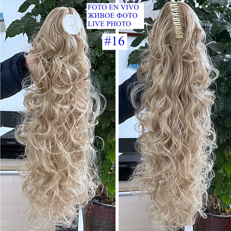 Luxury for Braiding 76cm 210g Long Wavy High Temperature Fiber Synthetic Hair Pieces Claw Clip Ponytail Extensions for Women: #16
