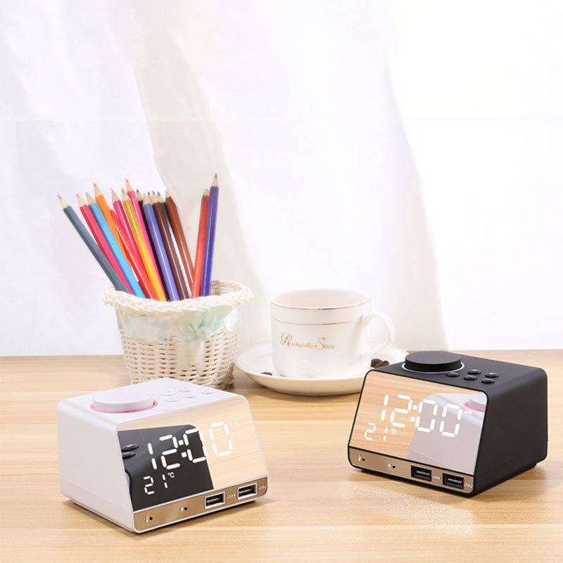 4.2 radio väckarklocka högtalare med 2 usb portar led digital väckarklocka snooze bord bluetooth klocka heminredning