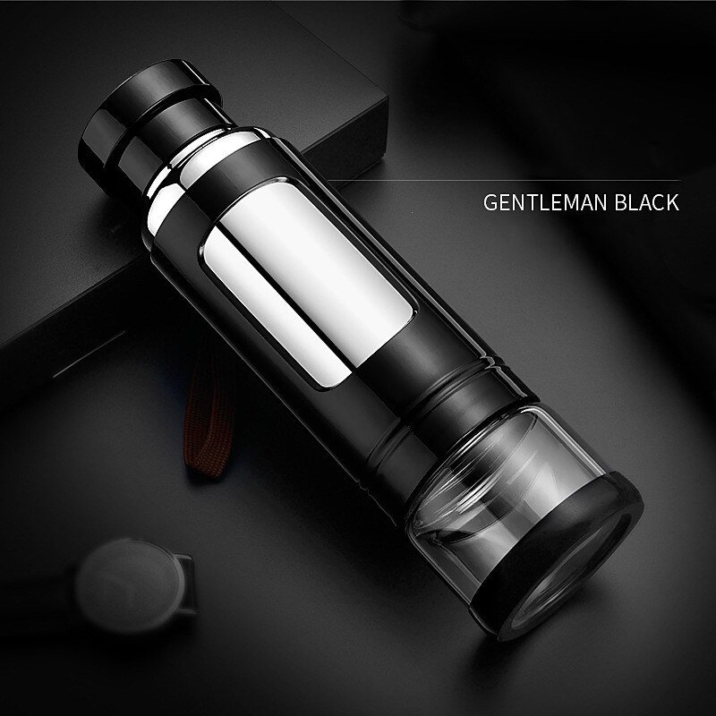 500ml Thermos Bottle Stainless Steel Thermos Cup Tea Vaccum Flasks Glass Tea Cup Office Thermos Mug Portable Travel Thermos Cups: BLACK