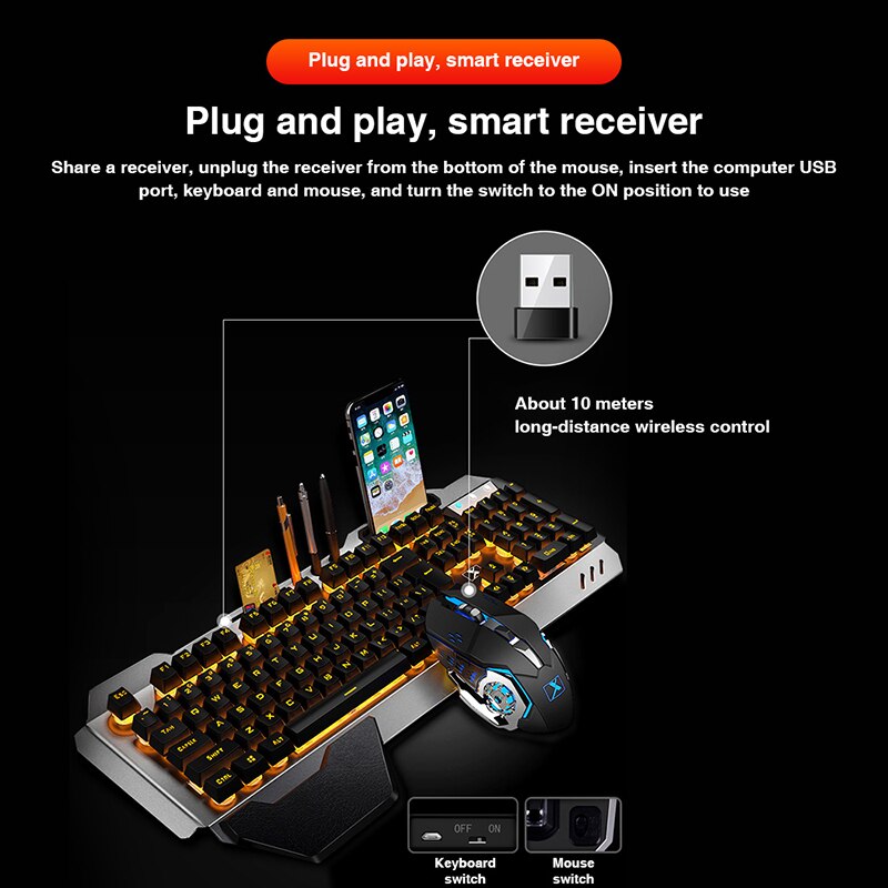 Wireless Rechargeable Keyboard and Mouse RGB Backlit Mouse Mechanical Waterproof Keyboard for Gaming PC Laptop 2400DPI Mice