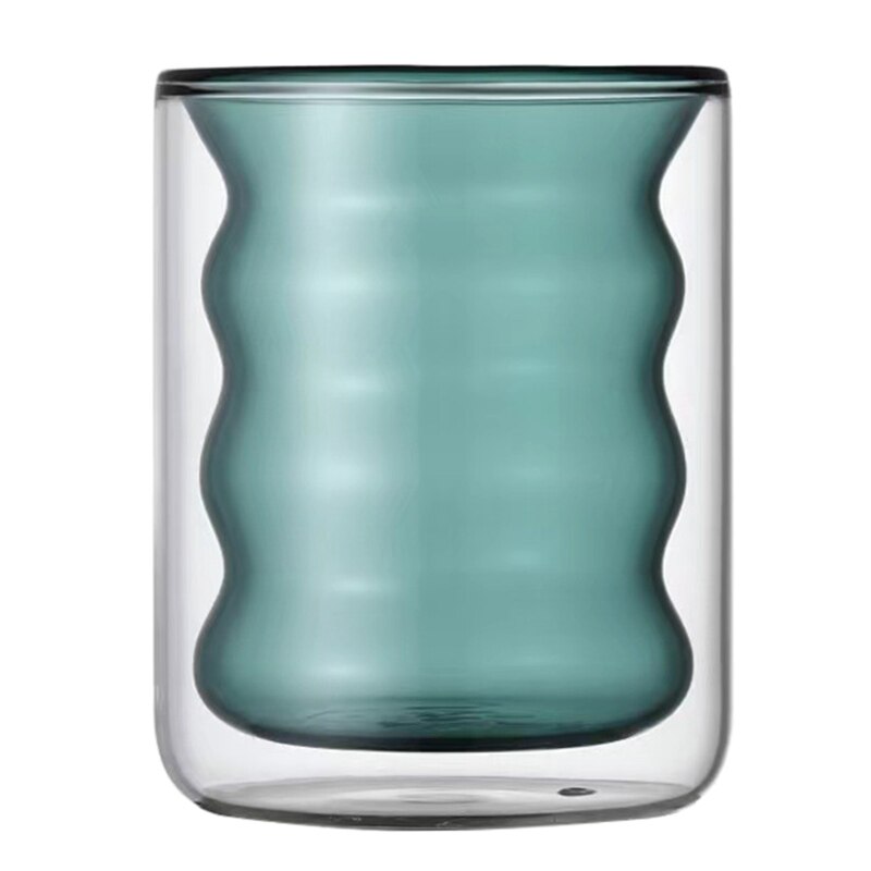 Tasse en verre isolée à Double paroi de 200ml, résistante à la chaleur, résiste aux vagues irrégulières, Thermo, verre transparent pour boire du café, directe: Double lake green