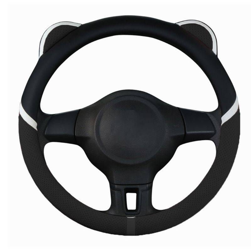 Schattige oortjes auto stuurhoes modieus antislip ademend meisjes vrouwen auto universele interieur decoratie onderdelen: Zwart